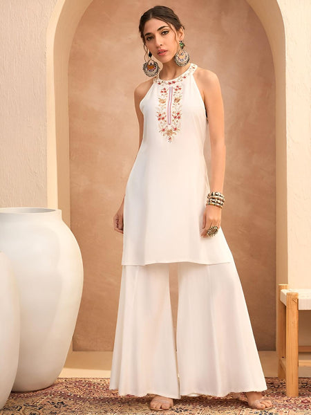 Floral Sequin Embroidered Kurti with Palazzo For Women, Co-Ords Set, Indo Western Outfit, Ethnic Indian Dress, Fusion Suit Set3 VitansEthnics