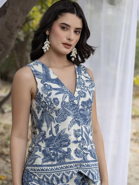 Pure Cotton Ethnic Printed Waistcoat Top With Pants Set for Women, Coord Set, Ethnic Indian Dress, Indo Western Outfit1 VitansEthnics