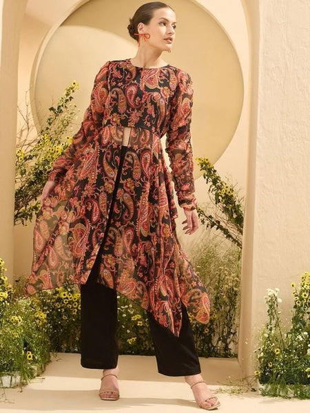 Paisley Printed Slit Front Tunic Top With Palazzo Set For Women, Co-ord Set, Indo Western Outfit, Ethnic Indian Dress, Wedding Guest Outfit21 VitansEthnics