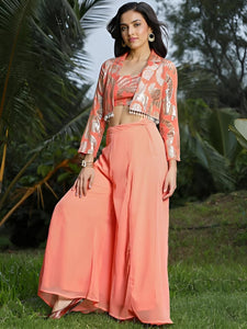 Printed Crop Top With Palazzo and Jacket Set for Women, Coord Set, Ethnic Indian Dress, Indo Western Outfit, Crop Top With Pants and Jacket14 VitansEthnics
