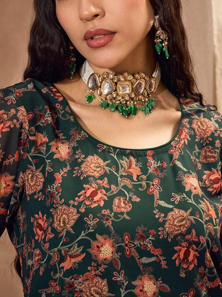 Long Sleeves Floral Printed Kurta with Palazzo For Women, Wedding Guest Indo Western Outfit, Ethnic Indian Dress, Fusion Kurti Suit Set13 VitansEthnics