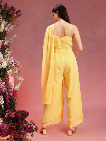 Embroidered Jumpsuit With Attached Dupatta For Women, Indian Jumpsuit, Indian One Piece Dress, Indo Western Outfit, Wedding Guest Outfit6 VitansEthnics