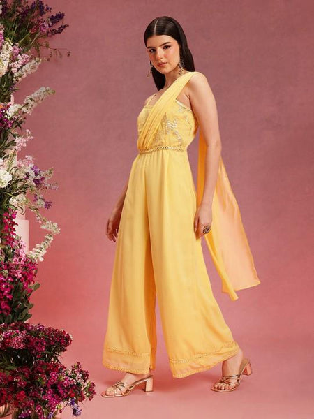 Embroidered Jumpsuit With Attached Dupatta For Women, Indian Jumpsuit, Indian One Piece Dress, Indo Western Outfit, Wedding Guest Outfit6 VitansEthnics