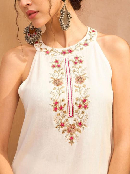 Floral Sequin Embroidered Kurti with Palazzo For Women, Co-Ords Set, Indo Western Outfit, Ethnic Indian Dress, Fusion Suit Set3 VitansEthnics