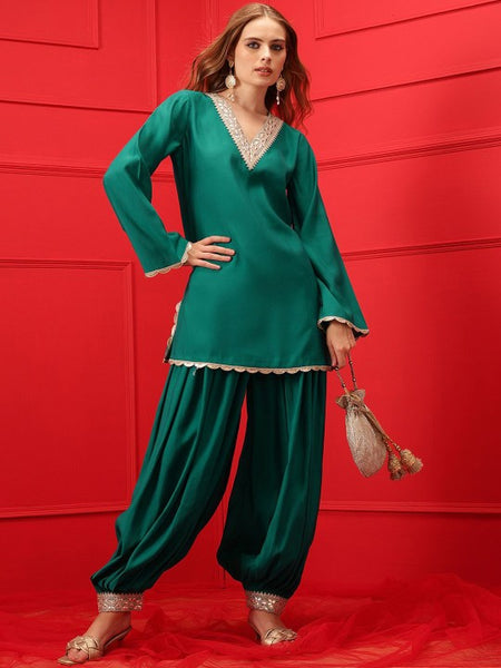 Lace Detailing Straight Kurta With Patiala Pants For Women, Tunic With Palazzo, Indian Dress, Party Wear Indo Western Outfit, Kurti Set VitansEthnics