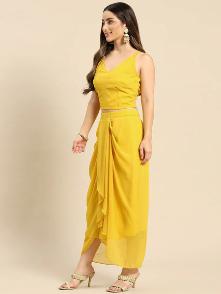 Crop Top With Dhoti Skirt And Shrug Set vitansethnics