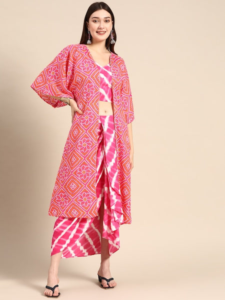 Crop Top With Dhoti Skirt And Shrug Set vitansethnics