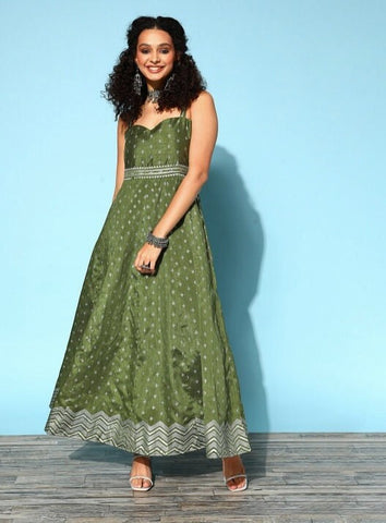 Tranquil Olive Ethnic Maxi Dress VitansEthnics