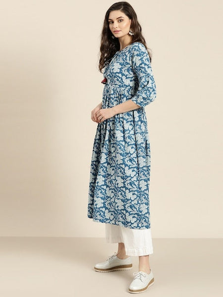 Blue & Off-White Printed Anarkali Kurta For Women, Indian Dress For Women, Printed Indo Western Outfit, Anarkali Dress, Kurta, Fusion Dress VitansEthnics