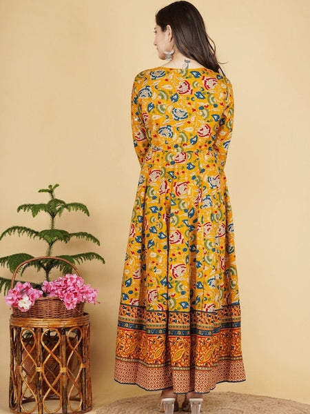 Mustard Yellow Floral Printed Anarkali Kurti For Women, Indian Dress, Indo Western Dress, Anarkali Dress, Indian Gown, Kurta, Fusion Dress VitansEthnics