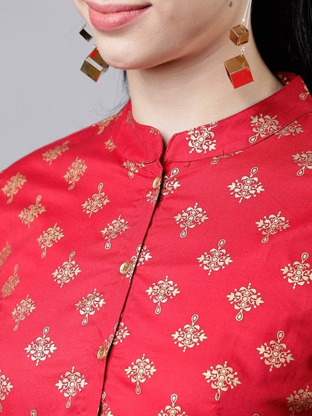 Red & Golden Printed A-Line Kurta, Ethnic Dress, Indian Dress For Women, Printed Indo Western Outfit, Anarkali Dress, Kurta, Fusion Dress VitansEthnics