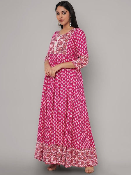 Pink Printed Cotton Anarkali Kurta For Women, Indian Dress For Women, Printed Indo Western Outfit, Anarkali Dress, Kurta, Fusion Dress VitansEthnics