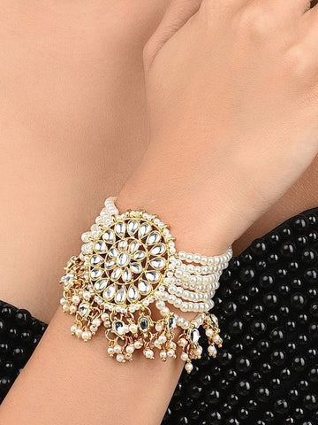 Gold-Plated Pearls & Kundan Studded Wraparound Bracelet For Women, Indian Bracelet, Bracelet For Wedding, Pearl Bracelet VitansEthnics