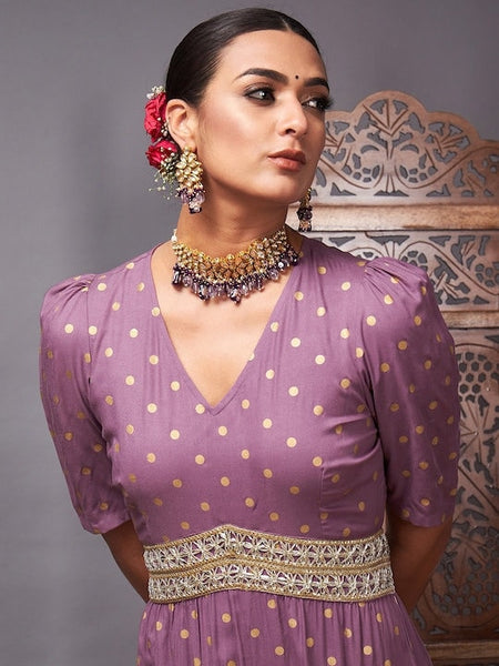 Designer Lavender Polka Dot Printed Jumpsuit For Women, Indo Western Dress, Party Wear Indian Dress, Jumpsuits For Women, Fusion Wear Women VitansEthnics