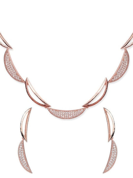 Rose Gold Plated White CZ Studded Handcrafted Jewelry Set, Intricate Choker Jewellery Set For Women, Indian Choker Necklace With earrings VitansEthnics