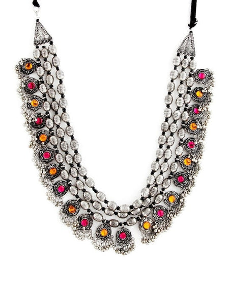 Silver Toned Oxidised Alloy Handcrafted Necklace