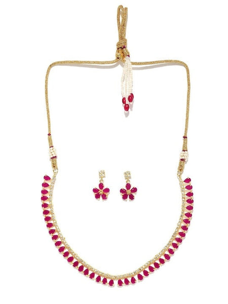 Gold-Toned & Pink CZ Stone-Studded Jewellery Set