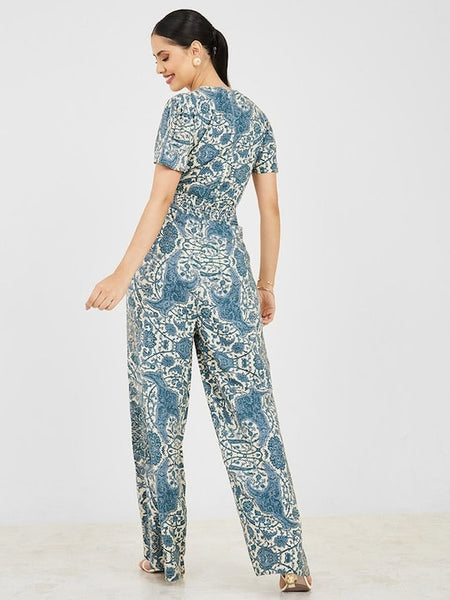 White & Blue Printed Jumpsuit For Women, Indo Western Dress, Party Wear Indian Dress, Jumpsuits, Fusion Wear Outfit, Wedding Wear Jumpsuit VitansEthnics