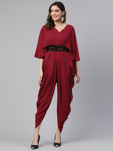 Women Flared Sleeves Jumpsuit With Embellished Detail, Indo Western Dress, Party Wear Dress, Jumpsuits, Fusion Wear Outfit, Wedding Wear VitansEthnics