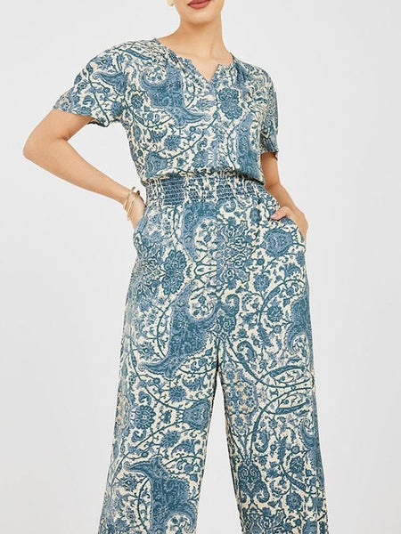 White & Blue Printed Jumpsuit For Women, Indo Western Dress, Party Wear Indian Dress, Jumpsuits, Fusion Wear Outfit, Wedding Wear Jumpsuit VitansEthnics